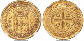 Pedro II gold 4000 Reis 1702/1-P AU Details (Cleaned) NGC, Pernambuco mint, KM99, LMB-99, Guimaraes-1702/1-1.1. Mintage: 2027. One year type. The sole...