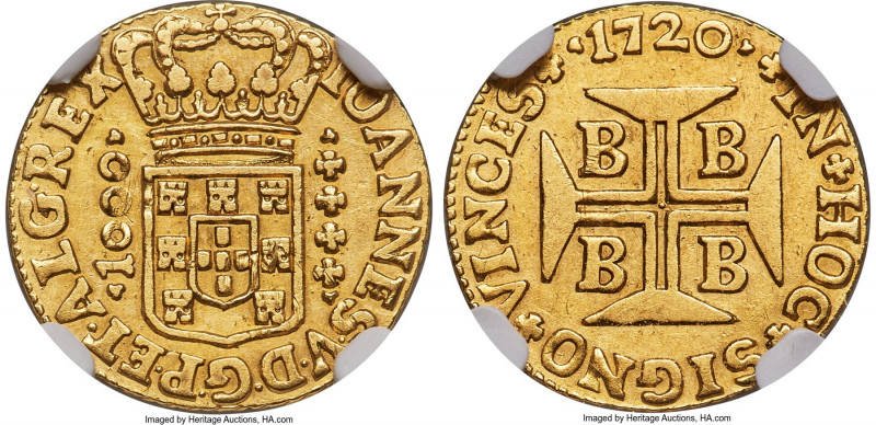 João V gold 1000 Reis (Quartinho) 1720-B Details (Clipped) NGC, Bahia mint, KM10...