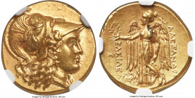 MACEDONIAN KINGDOM. Alexander III the Great (336-323 BC). AV stater (19mm, 8.56 gm, 2h). NGC MS S 5/5 - 5/5, Fine Style. Posthumous issue of Babylon, ...