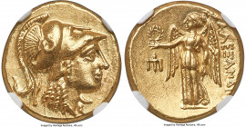 MACEDONIAN KINGDOM. Alexander III the Great (336-323 BC). AV stater (18mm, 8.61 gm, 6h). NGC MS 5/5 - 4/5. Late lifetime-early posthumous issue of 'Am...