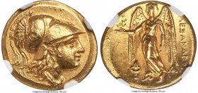 MACEDONIAN KINGDOM. Alexander III the Great (336-323 BC). AV stater (19mm, 8.51 gm, 1h). NGC MS 4/5 - 3/5. Early posthumous issue of Sardes, ca. 323-3...