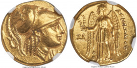 MACEDONIAN KINGDOM. Alexander III the Great (336-323 BC). AV stater (18mm, 8.60 gm, 7h). NGC Choice AU 5/5 - 4/5, Fine Style, edge marks. Lifetime iss...