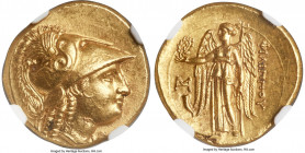 MACEDONIAN KINGDOM. Philip III Arrhidaeus (323-317 BC). AV stater (18mm, 8.60 gm, 9h). NGC Choice MS 5/5 - 5/5, Fine Style. Lifetime issue of Abydus, ...