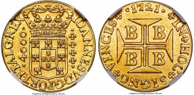 João V gold 4000 Reis 1721-B Clipped NGC, Bahia mint, KM106, LMB-67, Guimaraes-1721-1.1. 9.78gm. A well-defined piece, showing ample remaining detail ...