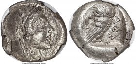 ATTICA. Athens. Ca. 510/500-480 BC. AR tetradrachm (27mm, 17.27 gm, 10h). NGC AU 4/5 - 4/5. Head of Athena right, hair in straight beaded braids, wear...