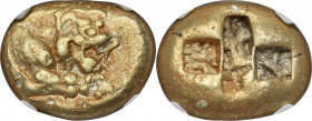 IONIA. Uncertain mint. Ca. 600-550 BC. EL stater (19mm, 14.06 gm.) NGC VF 5/5 - 3/5. Milesian standard, Figural Type. Forepart of roaring lion right, ...