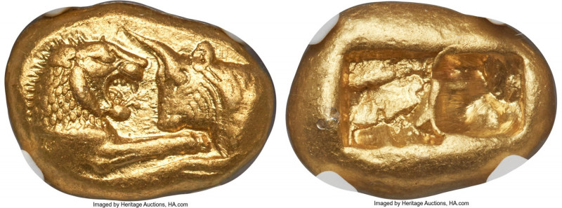 LYDIAN KINGDOM. Croesus (561-546 BC). AV stater (17mm, 10.79 gm). NGC Choice AU ...