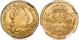 João V gold 1600 Reis 1729-B F12 NGC, Bahia mint, KM127 (Rare), LMB-77, Guimaraes-1729-1.1. First shield variety. A scarce two-year issue, showing eve...