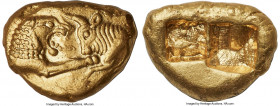 LYDIAN KINGDOM. Croesus (ca. 561-546 BC). AV stater (17mm, 8.06 gm). NGC AU 5/5 - 4/5. Sardes, "light" standard, ca. 550-546 BC. Confronted foreparts ...