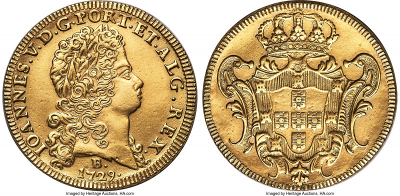 João V gold 12800 Reis (Dobra) 1729-B XF (Engraved Devices), Bahia mint, KM141 (...