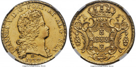 João V gold 12800 Reis (Dobra) 1730-B AU Details (Cleaned) NGC, Bahia mint, KM147 (Rare), LMB-106, cf. Guimaraes-1730-5a (only a unique diagonal-edge ...