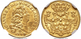 João V gold 800 Reis 1747-B AU Details (Edge filing) NGC, Bahia mint, KM123, LMB-113, Guimaraes-1747-1.1. 4th Shield. A seldom-seen type, presenting l...