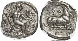 CYPRUS. Salamis. Evagoras I (ca. 411-374/3 BC). AR stater-didrachm (24mm, 11.24 gm, 12h). NGC Choice AU S 5/5 - 4/5. E u va-ko-ro (Cypriot), Heracles,...