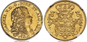 João V gold 6400 Reis (Peça) 1740-B UNC Details (Obverse Scratched) NGC, Bahia mint, KM151, LMB-140, cf. Guimaraes-1740/39-2.2. (No overdate). Large 4...