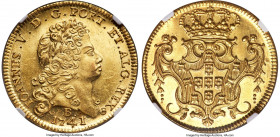 João V gold 6400 Reis (Peça) 1741/31-B MS63 NGC, Bahia mint, KM151, LMB-141, cf. Guimaraes-1741-1.1 (unlisted overdate). Forth shield. An unlikely sur...