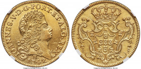 João V gold 6400 Reis (Peça) 1742-B UNC Details (Cleaned) NGC, Bahia mint, KM151, LMB-142, Guimaraes-1742-1.1. Fourth shield. A chiseled piece, struck...