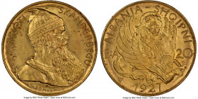 Zog I gold "Prince Skanderbeg" 20 Franga Ari 1927-V MS65 NGC, Vienna mint, KM12. Mintage: 5,053. A representative of this popular commemorative issue ...