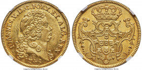 João V gold 6400 Reis (Peça) 1745-B AU58 NGC, Bahia mint, KM151, LMB-145, Guimaraes-1745-2.2. Fourth shield. Plain 4 variety. A luminous survivor, sho...