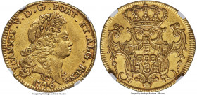 João V gold 6400 Reis (Peça) 1746-B AU50 NGC, Bahia mint, KM151, LMB-146, Guimaraes-1746-2.2. Fourth shield. Dot after mintmark variety. A wholly orig...