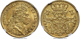 João V gold 6400 Reis (Peça) 1747-B AU58 NGC, Bahia mint, KM151, LMB-147, Guimaraes-1747-1.1. Fourth shield. No dot variety. Struck with minimally rus...