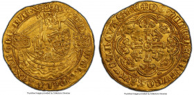 Edward III (1327-1377) gold 1/2 Noble ND (1361-1369) MS62 PCGS, Tower mint, Cross Potent mm, Treaty Period, S-1506, N-1238. 3.79gm. (saltire) ЄD | WΛR...
