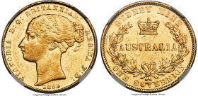 Victoria gold Sovereign 1856-SYDNEY AU50 NGC, Sydney mint, KM2. An attractive example of the short run of the "Fillet" head type, produced only in 185...