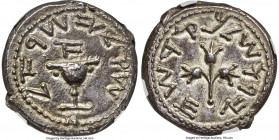 JUDAEA. The Jewish War (AD 66-70). AR shekel (25mm, 13.89 gm, 11h). NGC Choice AU 5/5 - 4/5. Jerusalem, dated Year 1 (May AD 66 (or later)-March AD 67...