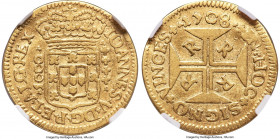 João V gold 1000 Reis 1708-R VF25 NGC, Rio de Janeiro mint, KM103, LMB-154, Guimaraes-1708-1.1. An elusive two-year type, offered here with problem-fr...