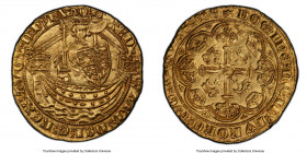 Edward III (1327-1377) gold 1/2 Noble ND (1361-1369) MS62 PCGS, Tower mint, Cross Potent mm, Treaty Period, S-1506, N-1238. 3.9gm. (saltire) ЄD | WΛRD...