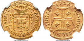João V gold 1000 Reis 1726-R AU58 NGC, Rio de Janeiro mint, KM103, LMB-154, Guimaraes-1726-1.1. Second year of this two-year type, showing impressive ...