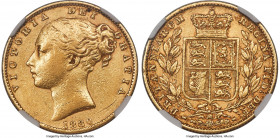 Victoria gold "Shield" Sovereign 1880-M XF45 NGC, Melbourne mint, KM6. An inviting representative of the fairly scarce "shield" variety, boasting full...