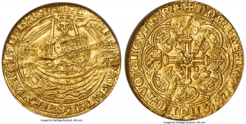 Edward III (1327-1377) gold 1/2 Noble ND (1361-1369) UNC Details (Damaged) NGC, ...