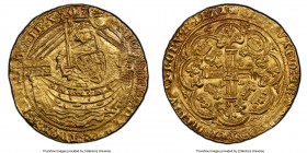 Richard II gold Noble ND (1377-1399) UNC Details (Cleaned) PCGS, Tower mint, Cross Pattee mm, S-1655. 7.69gm. French title omitted. An intriguing repr...