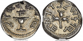 JUDAEA. The Jewish War (AD 66-70). AR half-shekel (19mm, 6.98 gm, 10h). NGC AU 4/5 - 4/5. Jerusalem, dated Year 1 (May (or later) AD 66-March AD 67). ...