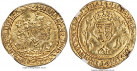 Edward VI (1547-1553), in the name of Henry VIII gold 1/2 Sovereign ND (1547-1551) AU53 NGC, Tower mint, Arrow mm, S-2391, N-1865. 6.05gm. A fantastic...