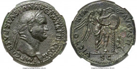 Vespasian (AD 69-79). AE sestertius (34mm, 25.41 gm, 7h). NGC Choice AU 5/5 - 4/5, Fine Style. Judaea Capta Commemorative, Rome, AD 71. IMP CAES VESPA...