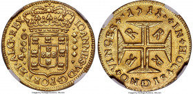 João V gold 4000 Reis 1711-R UNC Details (Saltwater Damage) NGC, Rio de Janeiro mint, KM102, LMB-163, Guimaraes-1711-1.1. Precisely struck, displaying...