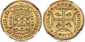 João V gold 4000 Reis 1714-R MS63 NGC, Rio de Janeiro mint, KM102, LMB-166, Guimaraes-1714-1.1. A glorious specimen displaying Choice Mint State surfa...