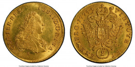 Joseph II gold 2 Ducat 1774 E-HG MS62 PCGS, Karlsburg mint (in Transylvania), KM1860. The sole survivor of this mint-year type to be certified by PCGS...