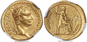 Tiberius (AD 14-37). AV aureus (20mm, 7.88 gm, 7h). NGC Choice AU 5/5 - 3/5. Lugdunum, ca. AD 14-17. TI CAESAR DIVI-AVG F AVGVSTVS, laureate head of T...