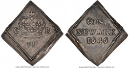 Charles I "Newark Besieged" 6 Pence 1646 AU58 NGC, Newark mint, S-3146, N-2642 (R), Brooker-1228. 3.01gm. Struck on a typically crude flan, this piece...