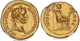 Tiberius (AD 14-37). AV aureus (19mm, 7.78 gm, 2h). NGC AU 5/5 - 3/5. Lugdunum, ca. AD 14-17. TI CAESAR DIVI-AVG F AVGVSTVS, laureate head of Tiberius...