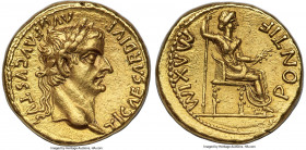 Tiberius (AD 14-37). AV aureus (19mm, 7.73 gm, 7h). NGC AU 5/5 - 2/5, brushed. Lugdunum, ca. AD 14-17. TI CAESAR DIVI-AVG F AVGVSTVS, laureate head of...