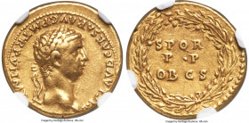 Claudius I (AD 41-54). AV aureus (19mm, 7.74 gm, 11h). NGC Choice VF 5/5 - 4/5. Rome, AD 46-47. TI•CLAVD•CAESAR•AVG•P•M•TR•P•VI•IMP•XI, laureate head ...