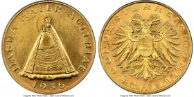 Republic gold Prooflike 100 Schilling 1936 PL62 NGC, Vienna mint, KM2857, Fr-522. A fetching representative of the popular Maria Zell issue with wonde...