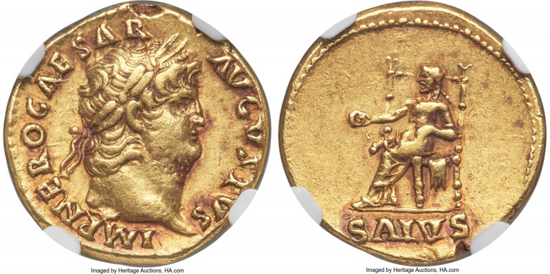 Nero (AD 54-68). AV aureus (19mm, 7.18 gm, 5h). NGC XF S 5/5 - 5/5, Boscoreale T...