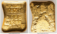 Métallurgie Hoboken gold Bar of 3.7 Ounces 1968 UNC, 44x36mm. 116.00gm. Stamped METALLURGIE HOBOKEN in square frame above 1968 / No 1266 / TITRE 999,9...