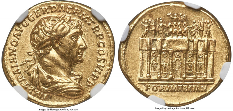 Trajan (AD 98-117). AV aureus (20mm, 7.23 gm, 7h). NGC AU S 5/5 - 5/5. Rome, AD ...