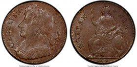 Charles II 1/2 Penny 1673 MS63 Brown PCGS, KM437, S-3393. Deep cherry-wood patina with bursts of luster across fields. While this piece is free from m...