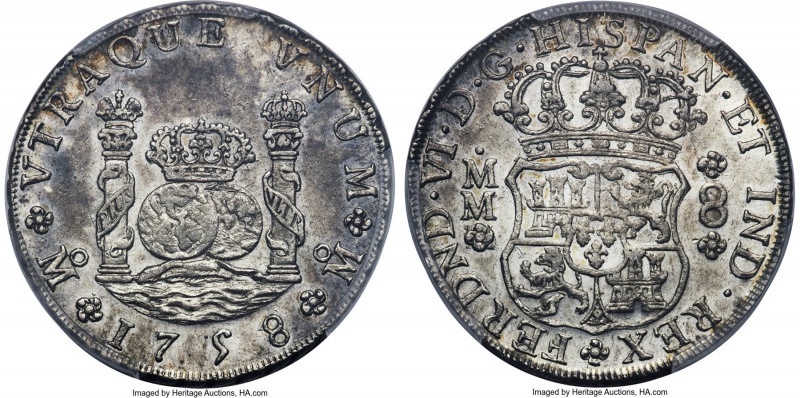 Ferdinand VI 8 Reales 1758 Mo-MM AU58 PCGS, Mexico City mint, KM104.2, Cal-494 (...